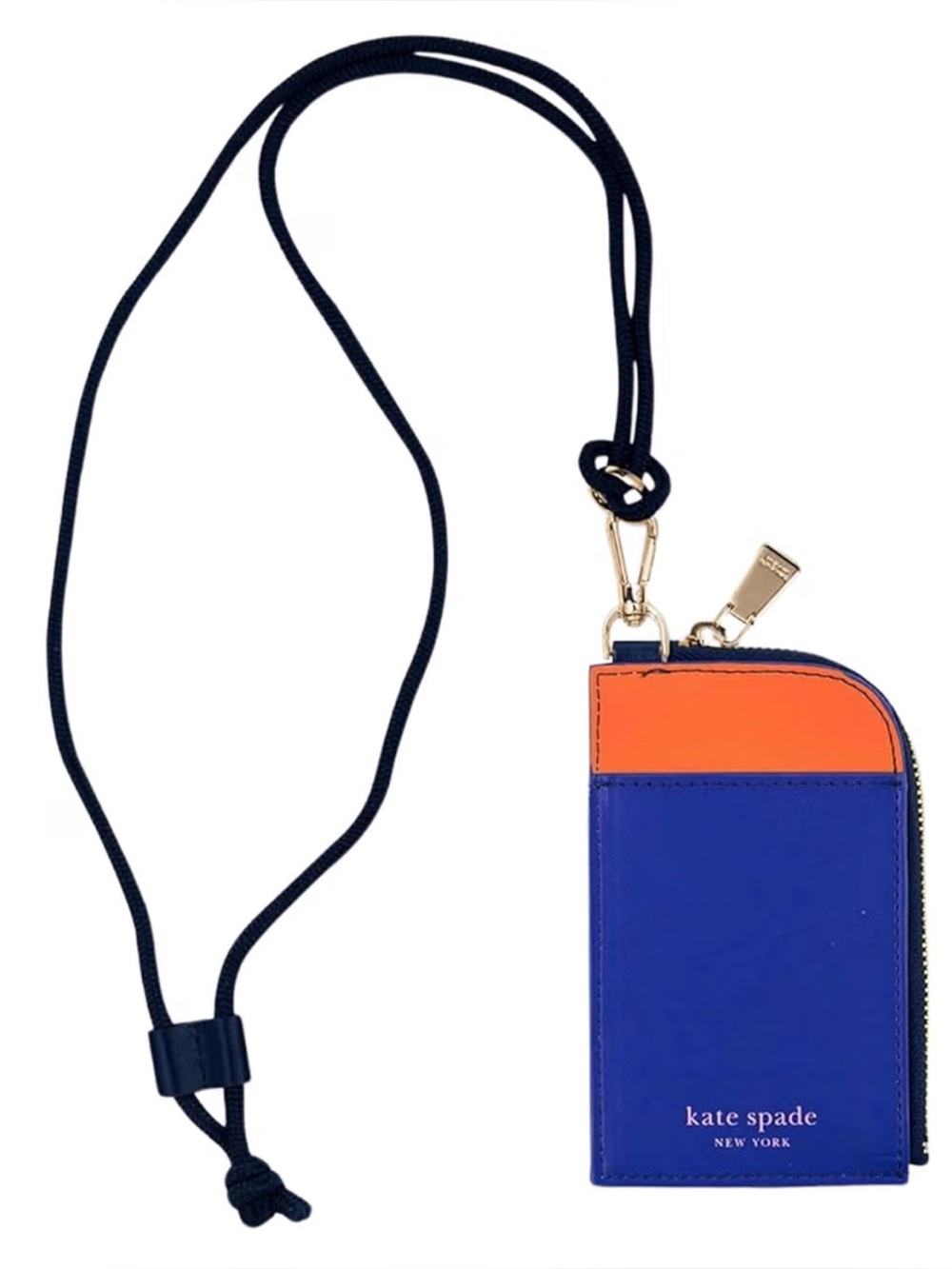 kate spade navy and orange cardholder lanyard with zip